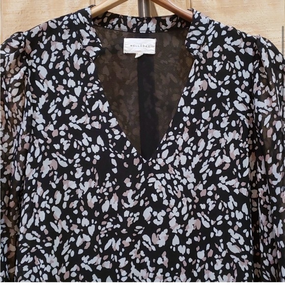 Anthropologie Melloday Black White Pink Print Tiered Ruffle Mini Dress… - Picture 3 of 4